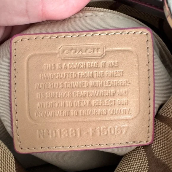 Coach Tan Signature Canvas Shoulder Bag with Pink Trim - Picture 7 of 13